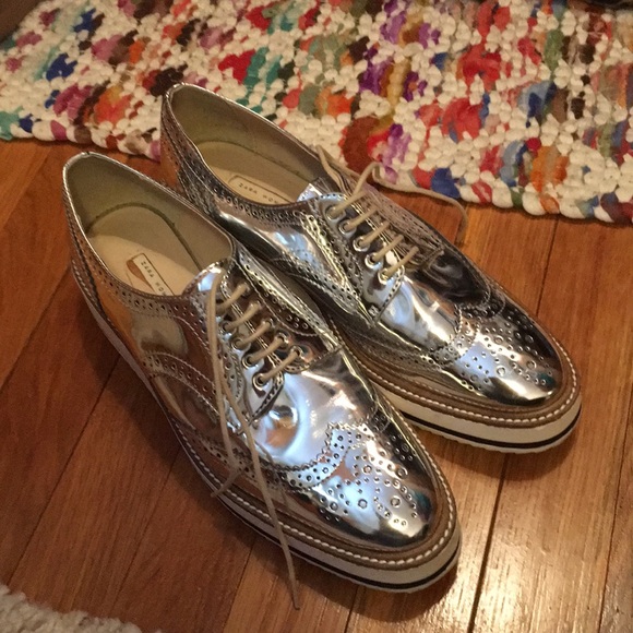 zara silver platform brogues